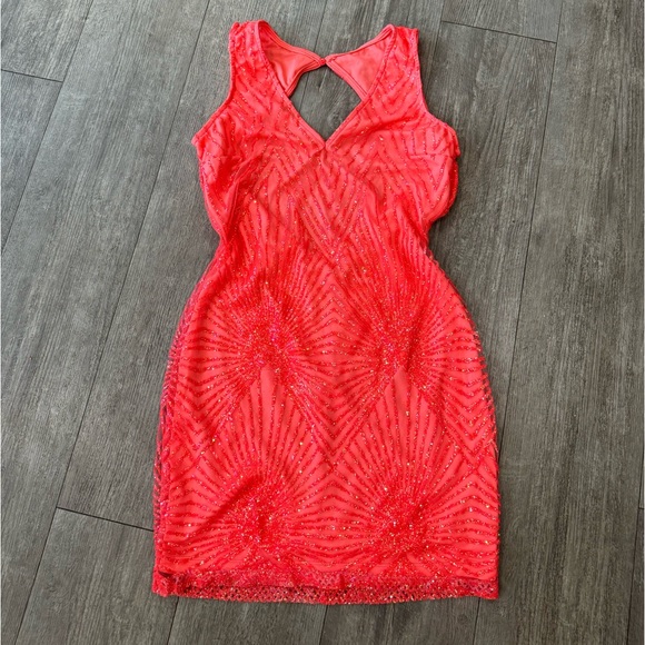 🌸BOUTIQUE shiny coral mini dress ✨ - Picture 1 of 10